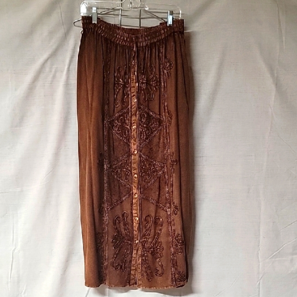 Brown Embroidered Maxi Skirt